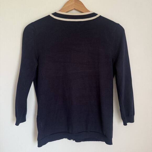 Lauren Ralph Lauren Silk Navy Cardigan XS Quiet Luxury Preppy Dark Academia - Picture 5 of 10